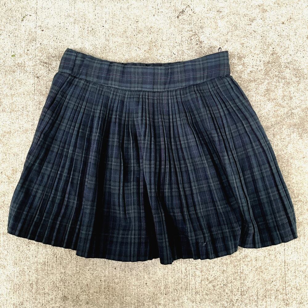 Zara Classic Navy Green Plaid Pleated Mini Skort Sz S Schoolgirl Preppy Y2K look